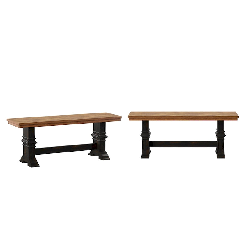Banc de salle à manger en bois avec pieds tréteaux bicolores