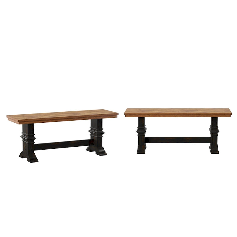 Banc de salle à manger en bois avec pieds tréteaux bicolores