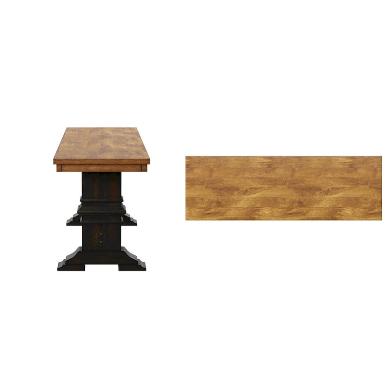 Banc de salle à manger en bois avec pieds tréteaux bicolores