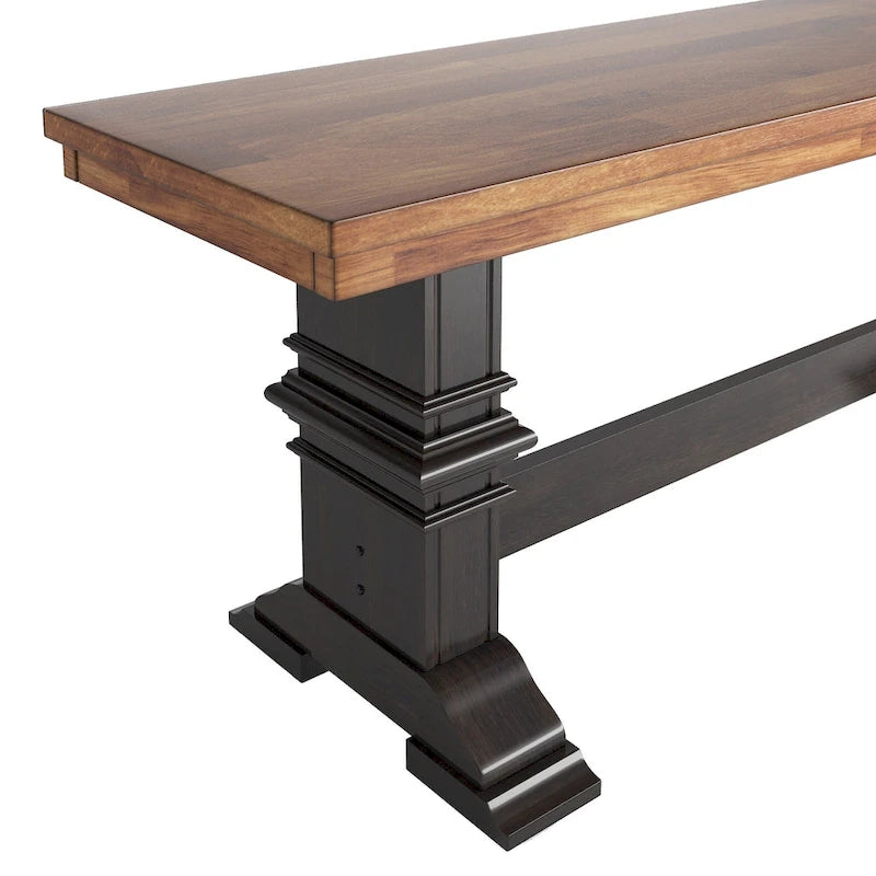 Banc de salle à manger en bois avec pieds tréteaux bicolores