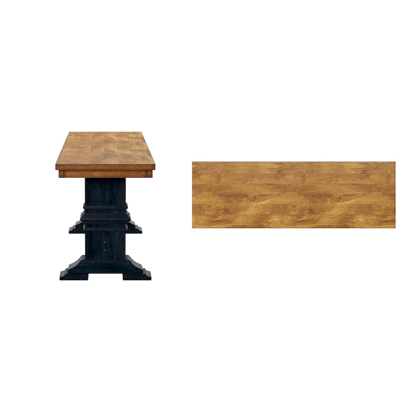 Banc de salle à manger en bois avec pieds tréteaux bicolores