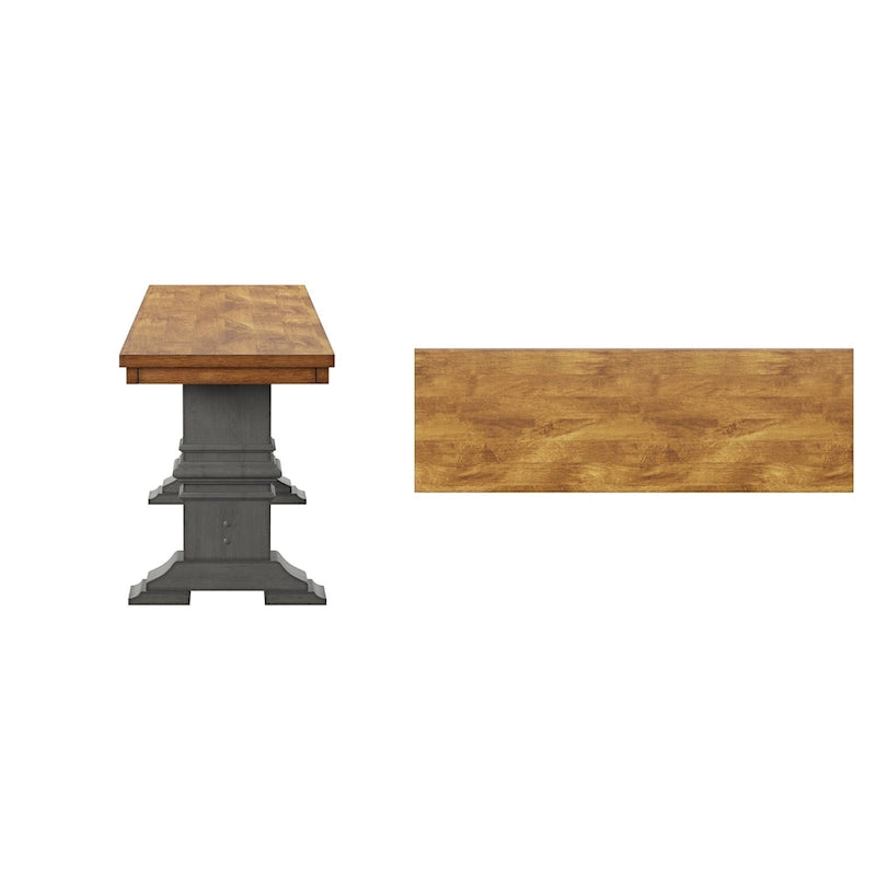 Banc de salle à manger en bois avec pieds tréteaux bicolores
