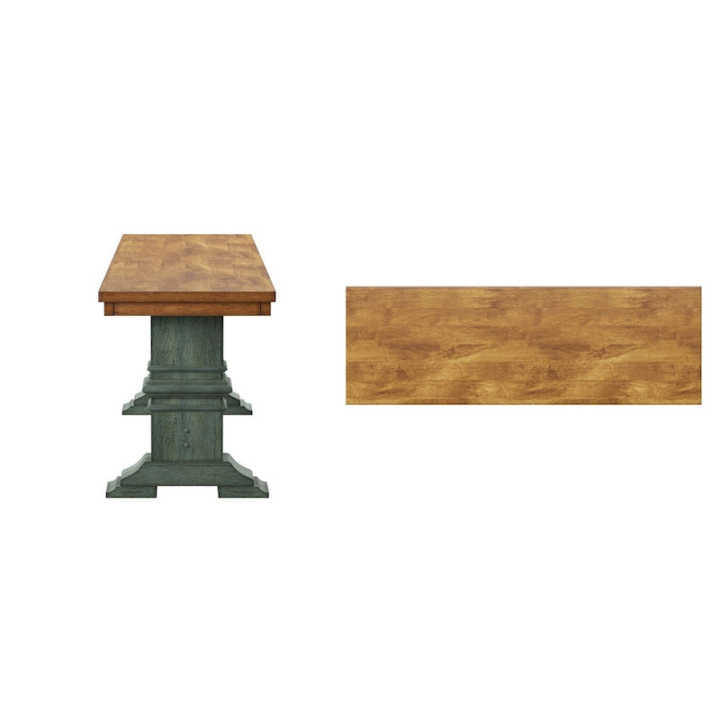 Banc de salle à manger en bois avec pieds tréteaux bicolores