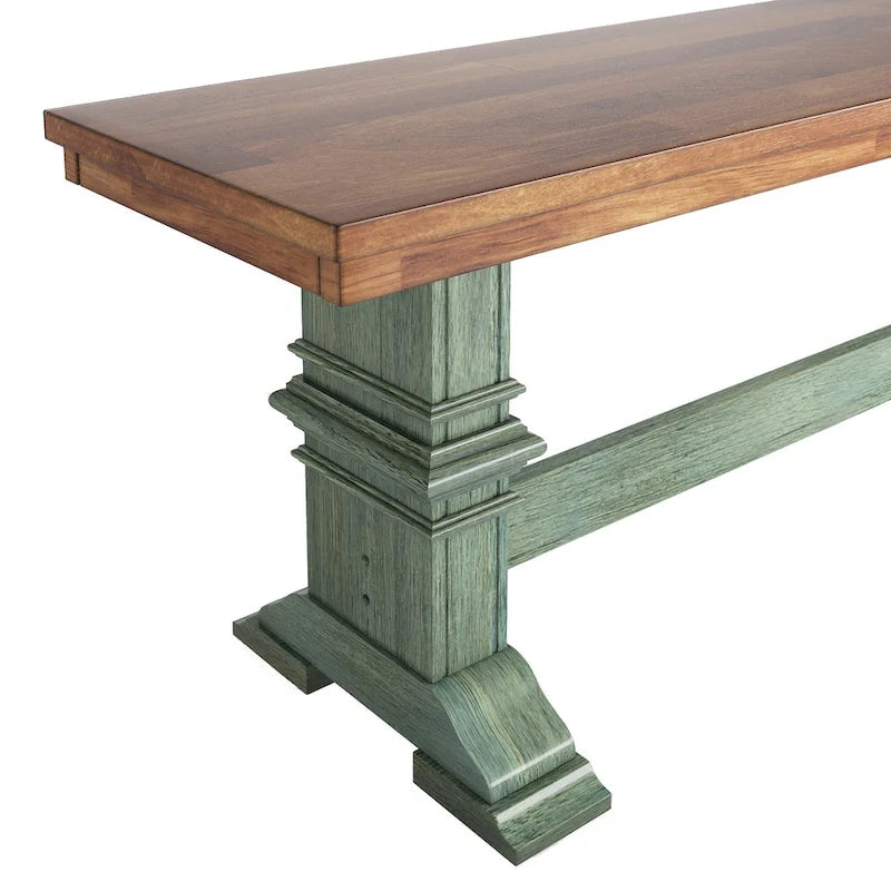 Banc de salle à manger en bois avec pieds tréteaux bicolores