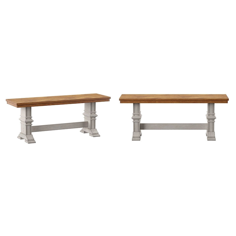 Banc de salle à manger en bois avec pieds tréteaux bicolores