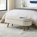 Banc de rangement ottoman ovale, pieds en bois d'hévéa