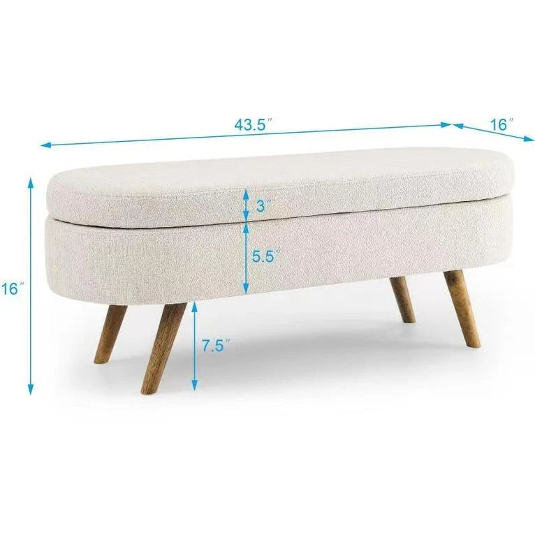 Banc de rangement ottoman ovale, pieds en bois d'hévéa