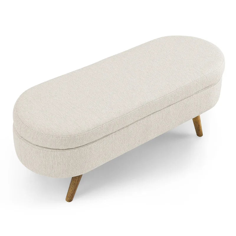 Banc de rangement ottoman ovale, pieds en bois d'hévéa