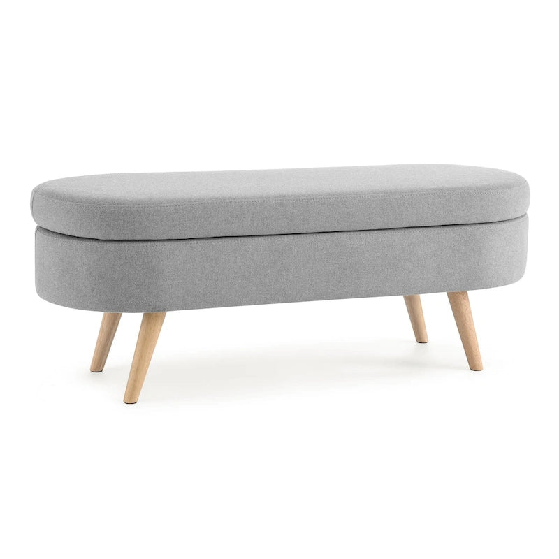Banc de rangement ottoman ovale, pieds en bois d'hévéa