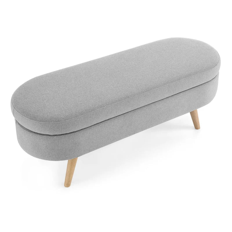 Banc de rangement ottoman ovale, pieds en bois d'hévéa