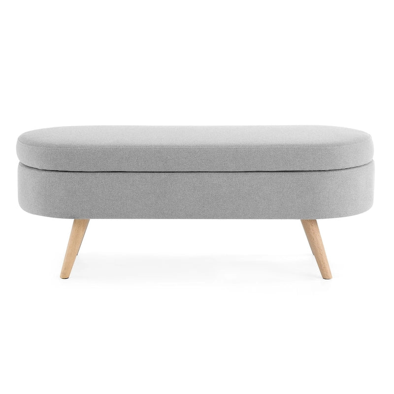 Banc de rangement ottoman ovale, pieds en bois d'hévéa