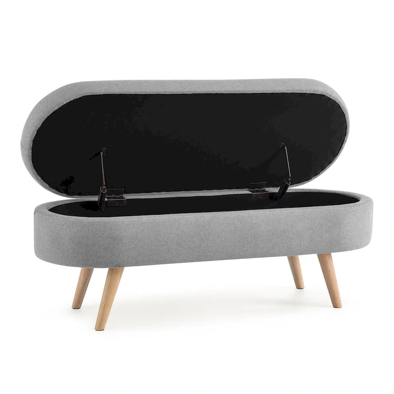 Banc de rangement ottoman ovale, pieds en bois d'hévéa