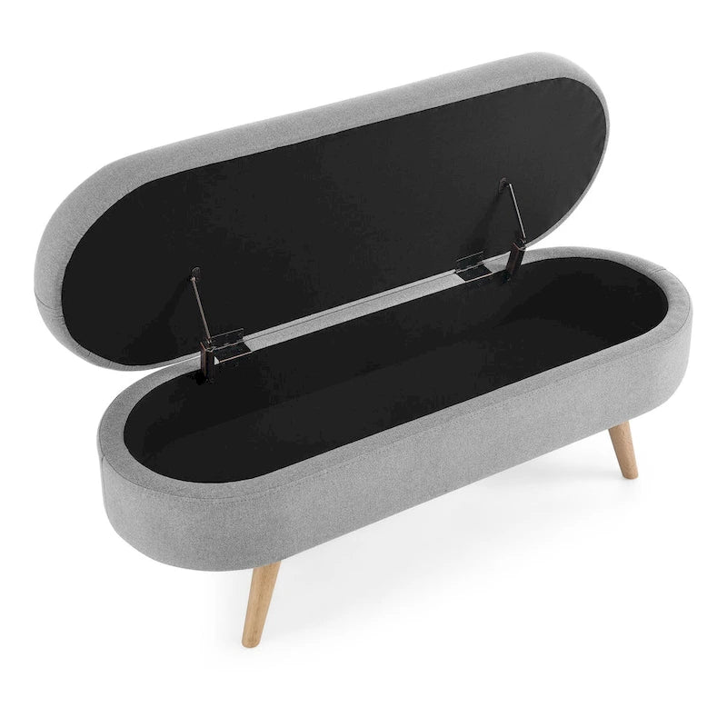 Banc de rangement ottoman ovale, pieds en bois d'hévéa