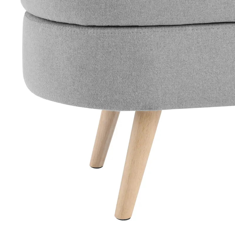 Banc de rangement ottoman ovale, pieds en bois d'hévéa