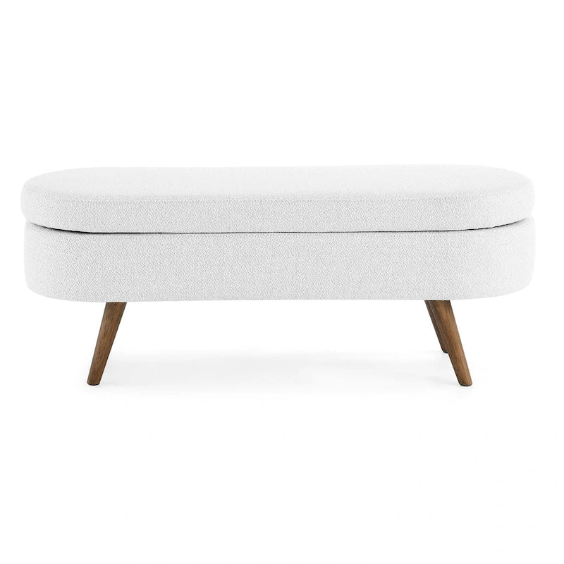 Banc de rangement ottoman ovale, pieds en bois d'hévéa