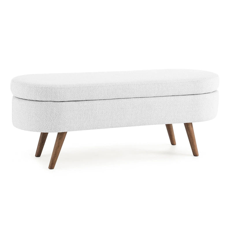 Banc de rangement ottoman ovale, pieds en bois d'hévéa