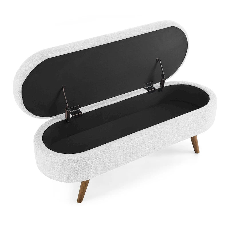 Banc de rangement ottoman ovale, pieds en bois d'hévéa