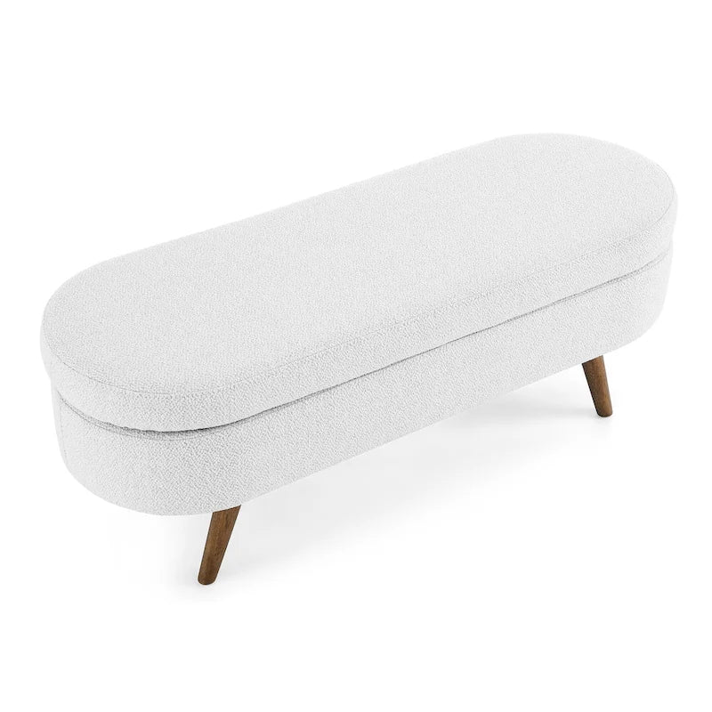 Banc de rangement ottoman ovale, pieds en bois d'hévéa
