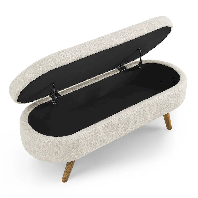 Banc de rangement ottoman ovale, pieds en bois d'hévéa