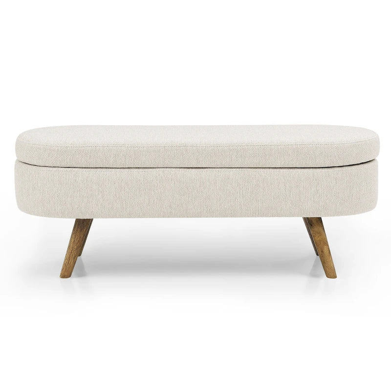 Banc de rangement ottoman ovale, pieds en bois d'hévéa