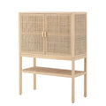 Meuble bas en rotin tressé et bois avec 2 portes