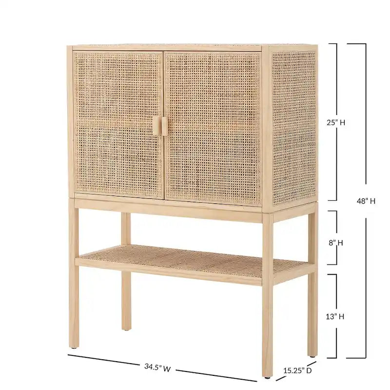 Meuble bas en rotin tressé et bois avec 2 portes