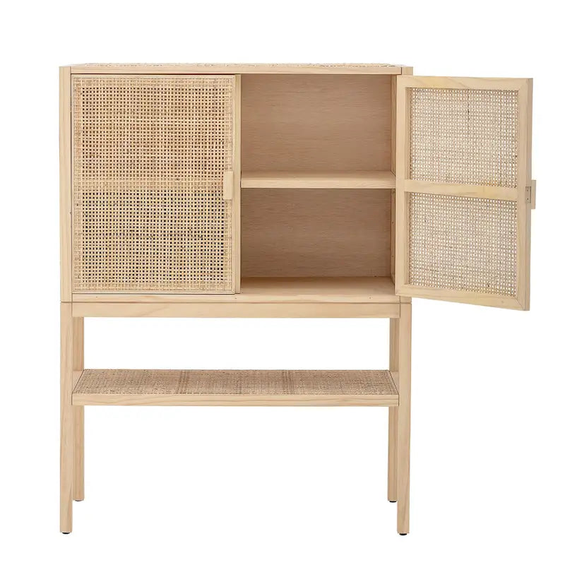 Meuble bas en rotin tressé et bois avec 2 portes