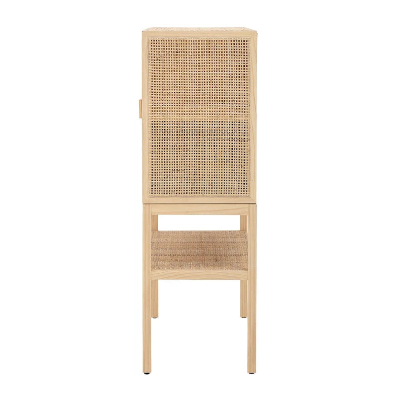 Meuble bas en rotin tressé et bois avec 2 portes