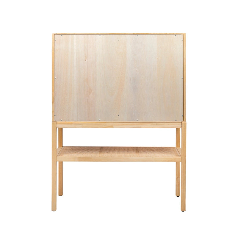 Meuble bas en rotin tressé et bois avec 2 portes