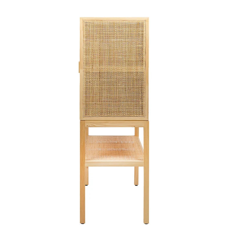 Meuble bas en rotin tressé et bois avec 2 portes