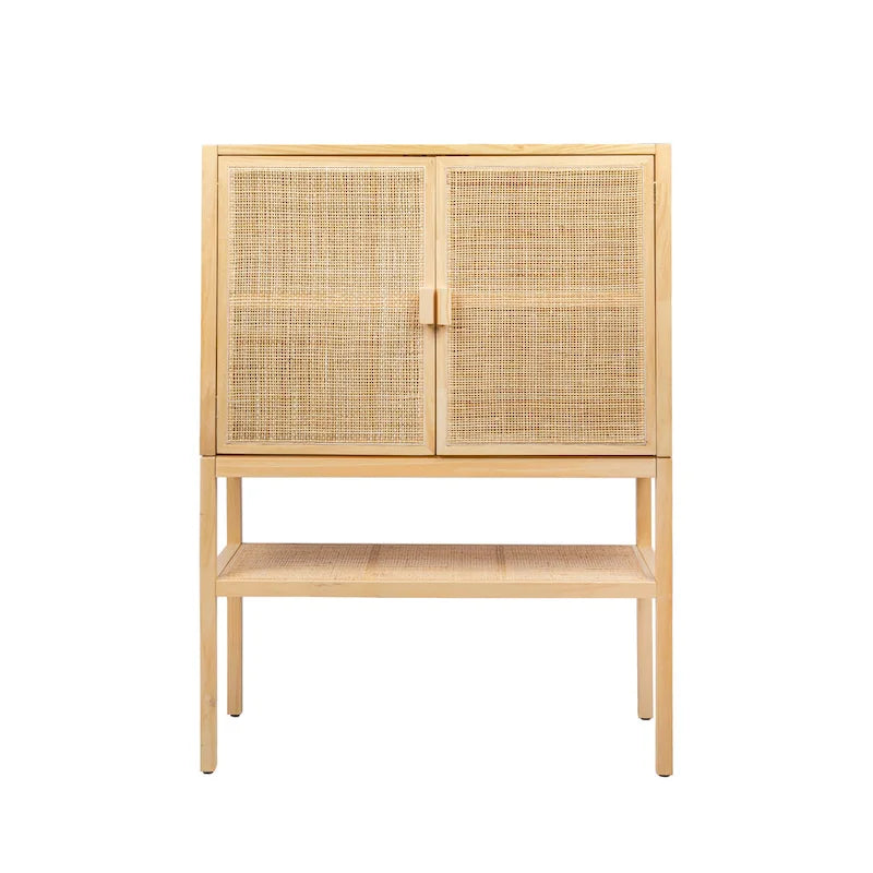 Meuble bas en rotin tressé et bois avec 2 portes