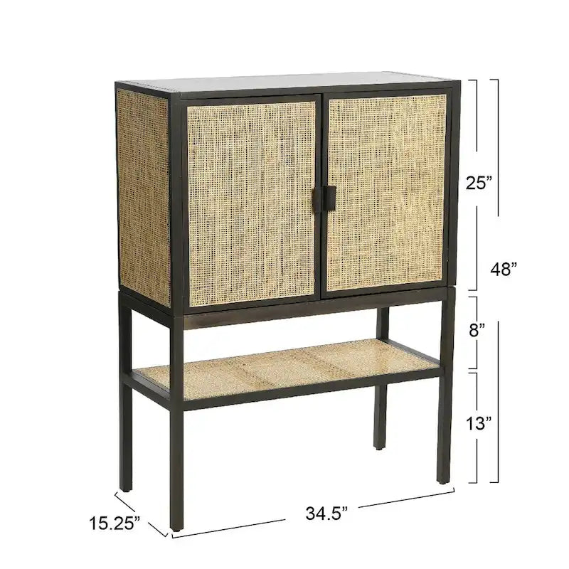 Meuble bas en rotin tressé et bois avec 2 portes