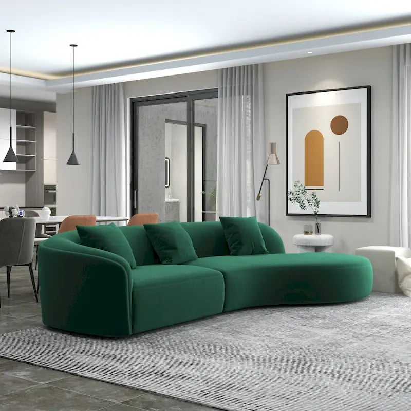 Canapé incurvé de luxe moderne en velours, style Japandi