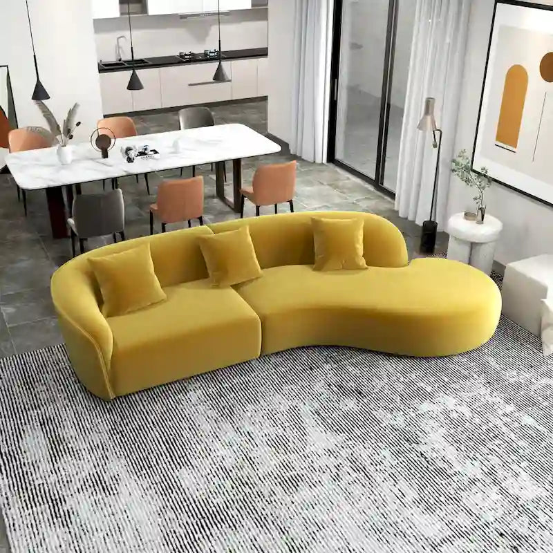 Canapé incurvé de luxe moderne en velours, style Japandi