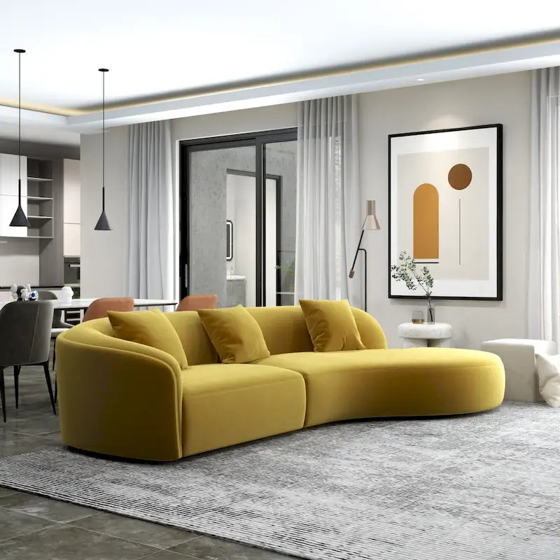 Canapé incurvé de luxe moderne en velours, style Japandi