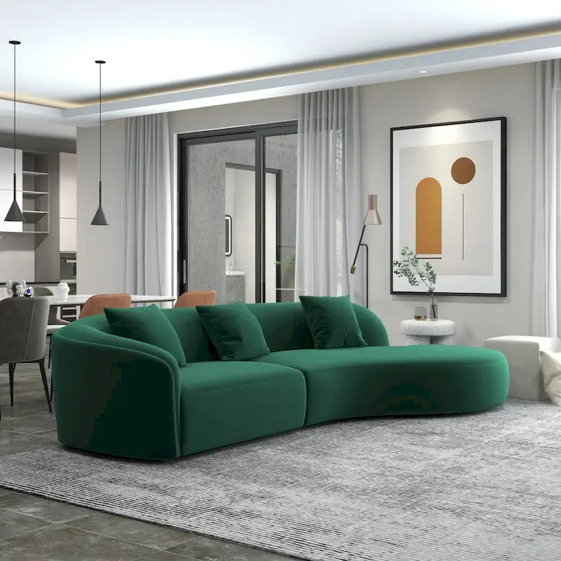 Canapé incurvé de luxe moderne en velours, style Japandi