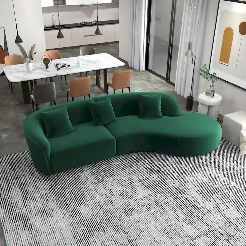 Canapé incurvé de luxe moderne en velours, style Japandi