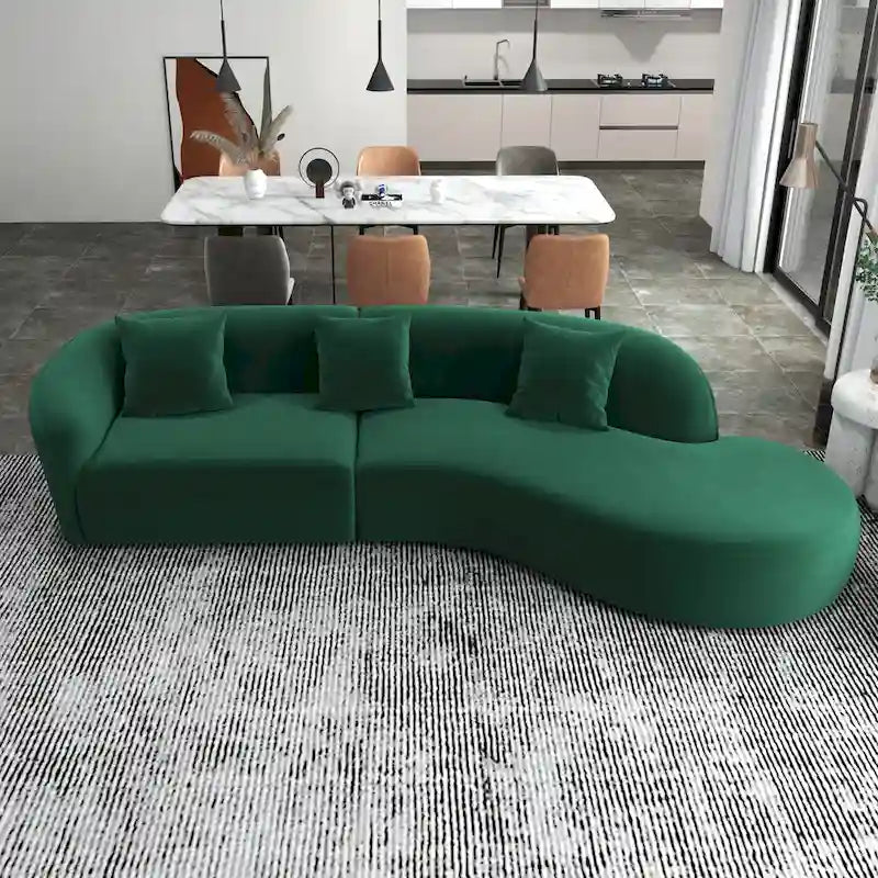 Canapé incurvé de luxe moderne en velours, style Japandi