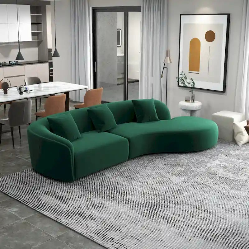 Canapé incurvé de luxe moderne en velours, style Japandi
