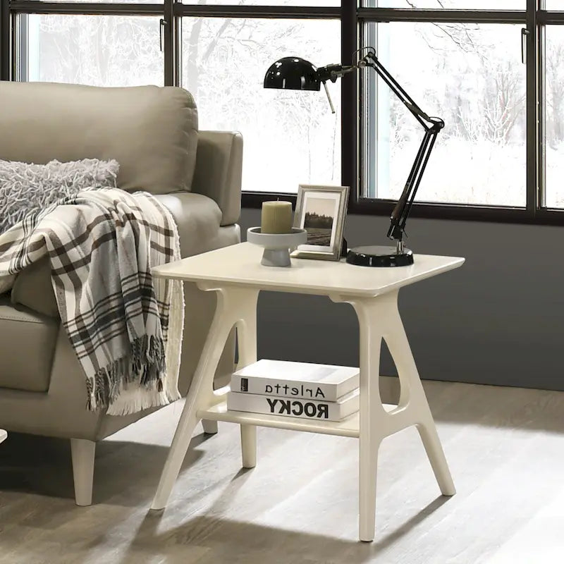 Table d'appoint en bois avec étagère, style moderne du milieu du siècle