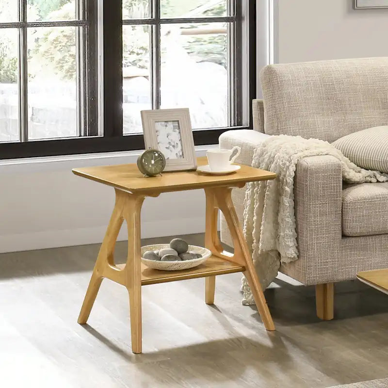 Table d'appoint en bois avec étagère, style moderne du milieu du siècle