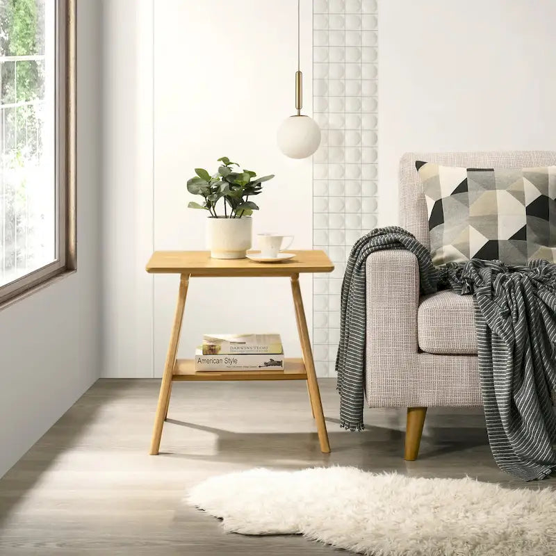 Table d'appoint en bois avec étagère, style moderne du milieu du siècle