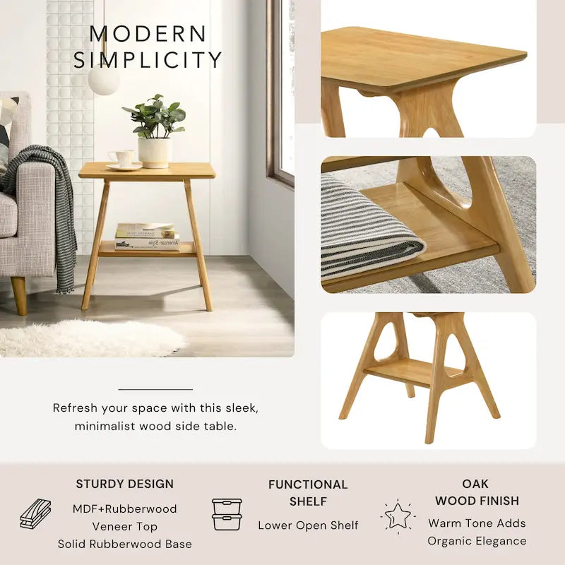 Table d'appoint en bois avec étagère, style moderne du milieu du siècle