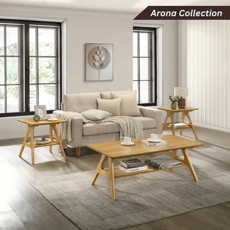 Table d'appoint en bois avec étagère, style moderne du milieu du siècle