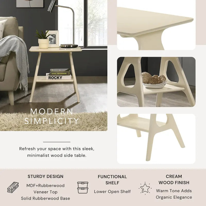 Table d'appoint en bois avec étagère, style moderne du milieu du siècle