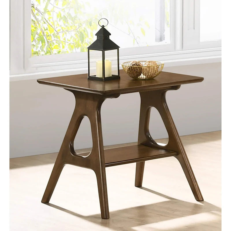 Table d'appoint en bois avec étagère, style moderne du milieu du siècle
