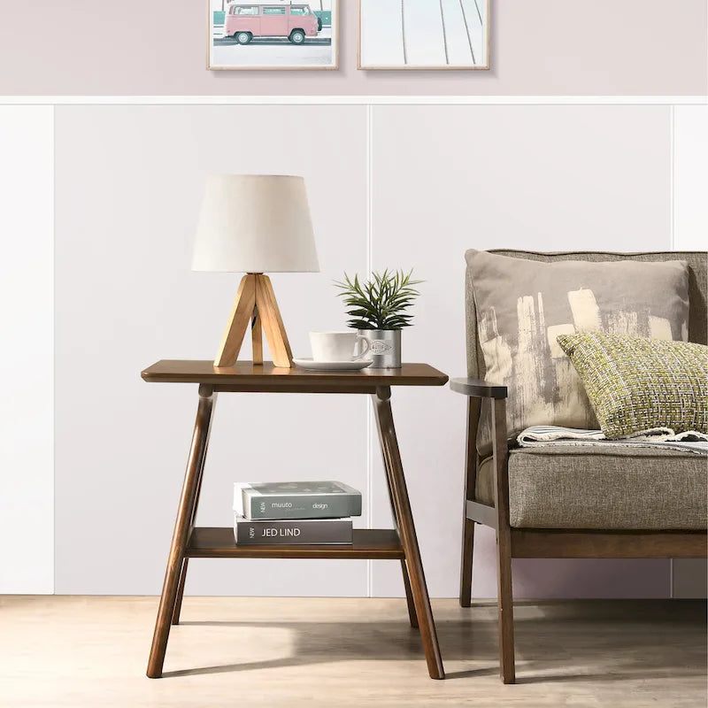 Table d'appoint en bois avec étagère, style moderne du milieu du siècle