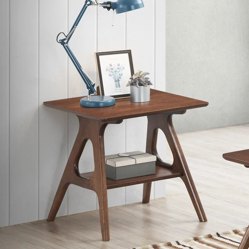 Table d'appoint en bois avec étagère, style moderne du milieu du siècle