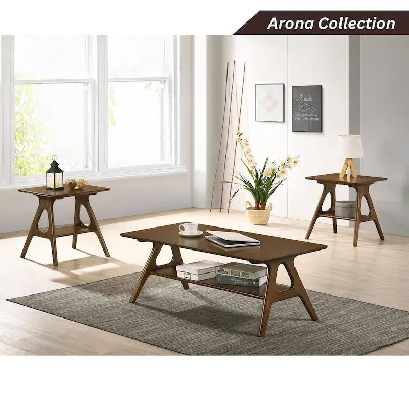 Table d'appoint en bois avec étagère, style moderne du milieu du siècle