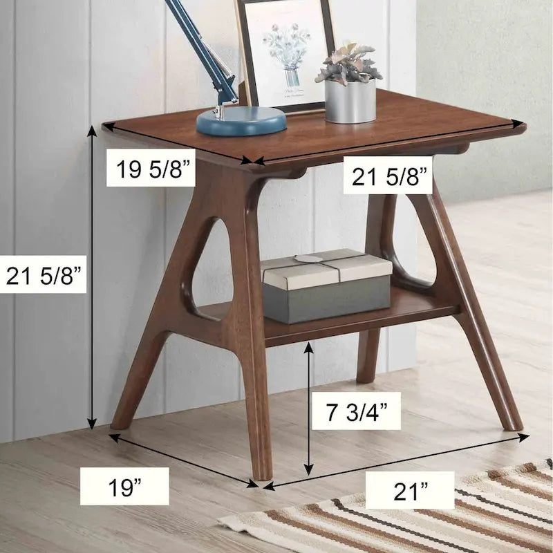 Table d'appoint en bois avec étagère, style moderne du milieu du siècle
